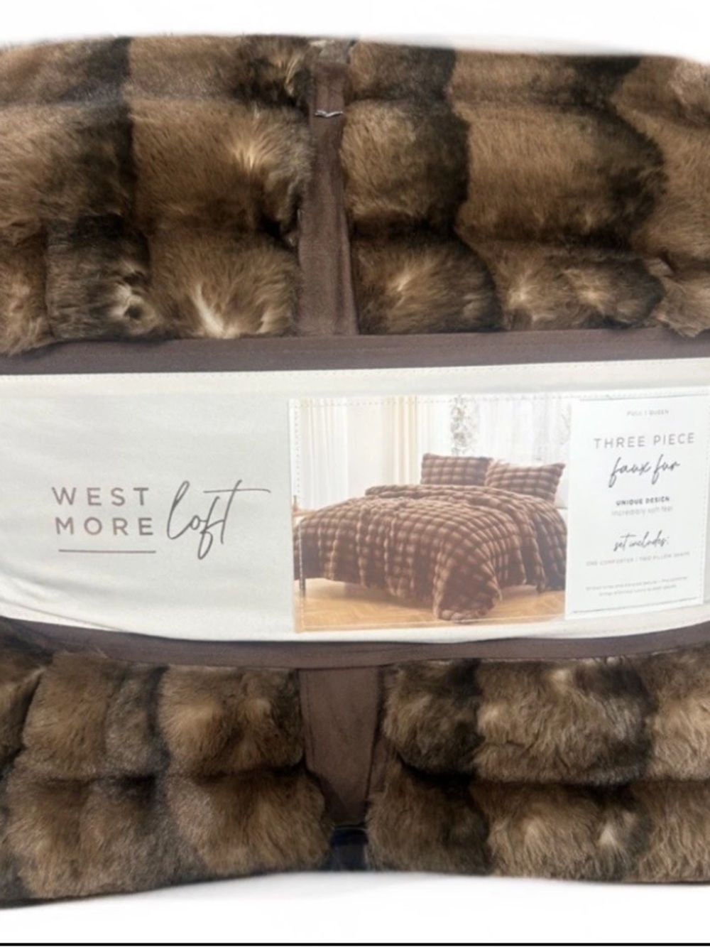 Westmore Loft Brown Faux Fur Luxury Queen Comforter Set 90”x90” Warmth Comfort